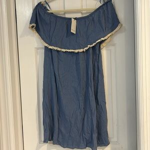 Cute Off-The-Shoulder Chambray Denim Sun Dress-XL-NWT